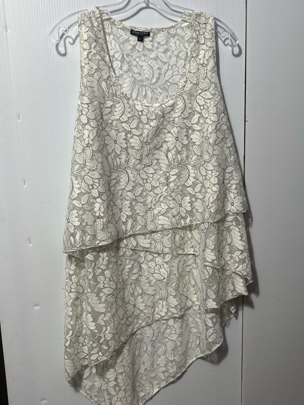 Layered Floral Lace Asymmetrical Tunic Top - Cream